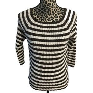 loft ann taylor Womens Sweater L Striped Brown Long Sleeve Acrylic Preppy